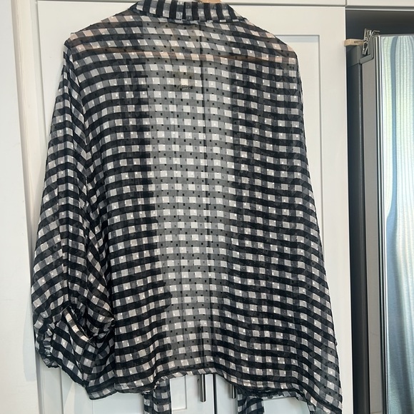 Free People Picnic Plaid Gingham Tie Front Ruffle Sheer Shirt One Size NWT - Picture 8 of 10